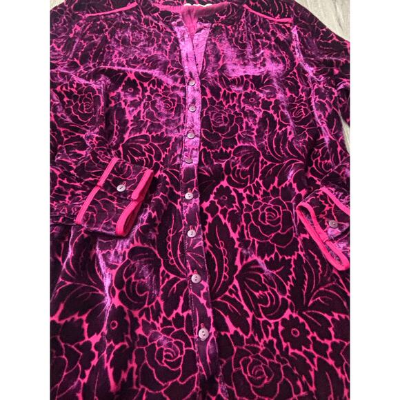 Sundance Velvet Burnout Floral Button Down Blouse Top Pink Purple Sz Small - Picture 7 of 8